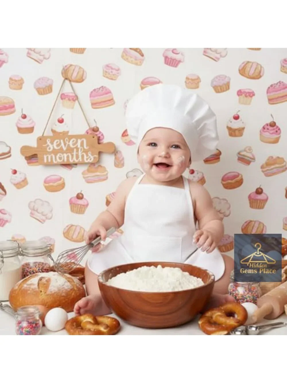 2-Piece Baby Chef Outfit with Adjustable Hat & Apron for Photography